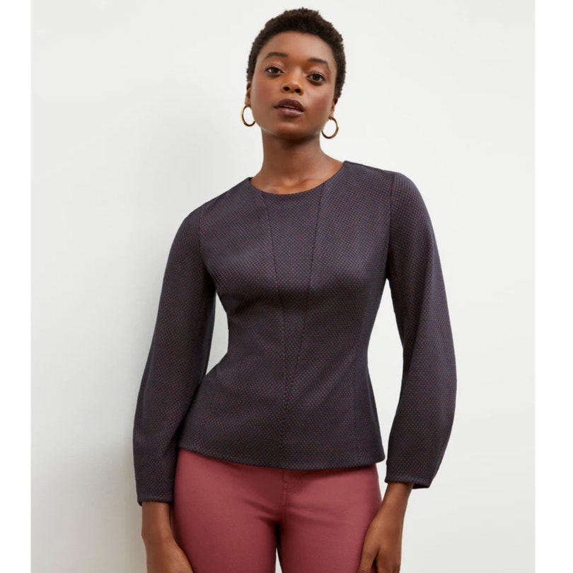 Mm Lafleur Rashida Top Stretch Foulard Knit Navy Blue Multi Sz L Nwt $339 {2c12}